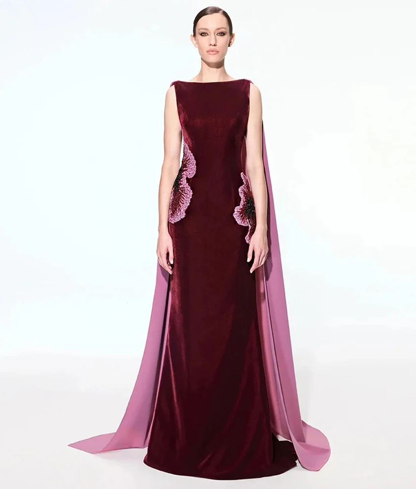 

MCDV Customized Graceful Velvet Mermaid Sequined Crystal Flowers Evening Dress Temperament Sleeveless Floor Length Party Gowns