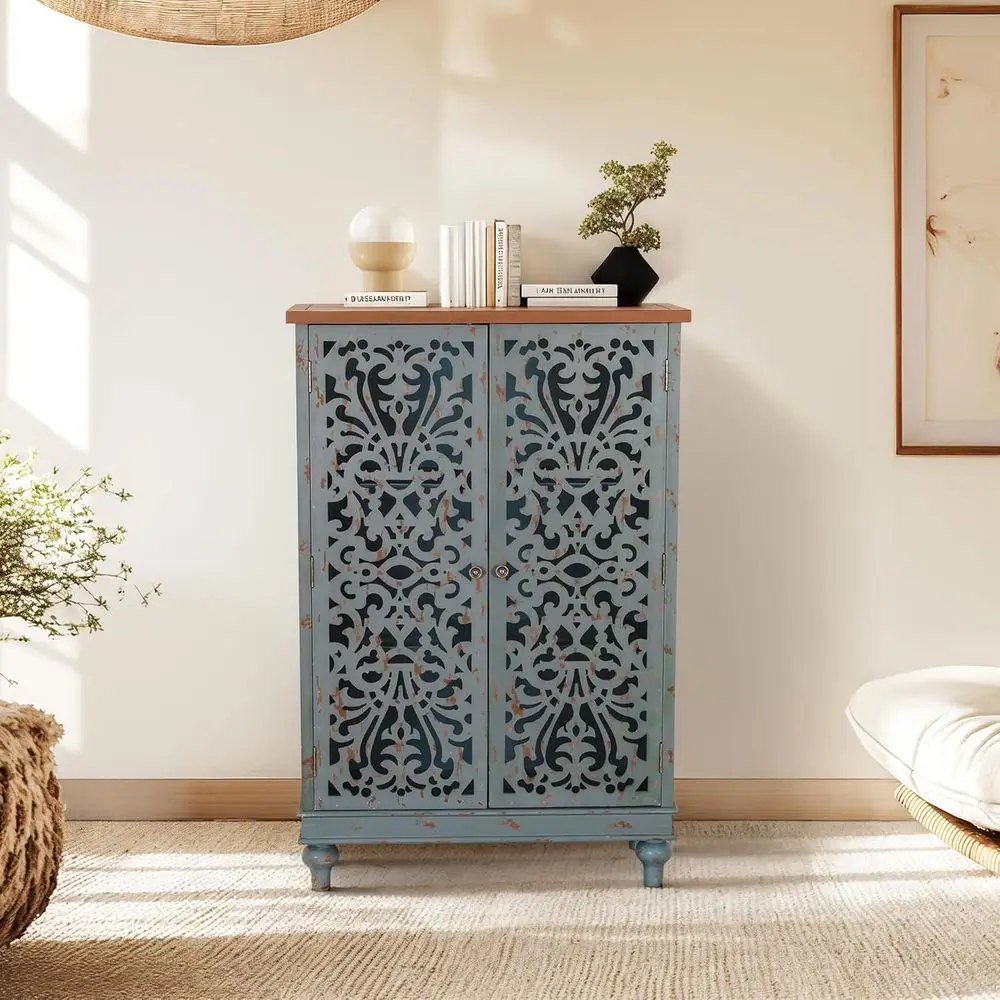 

Blue 47.4 Tall Storage Cabinet - 2-Door Accent for Living or Dining Room