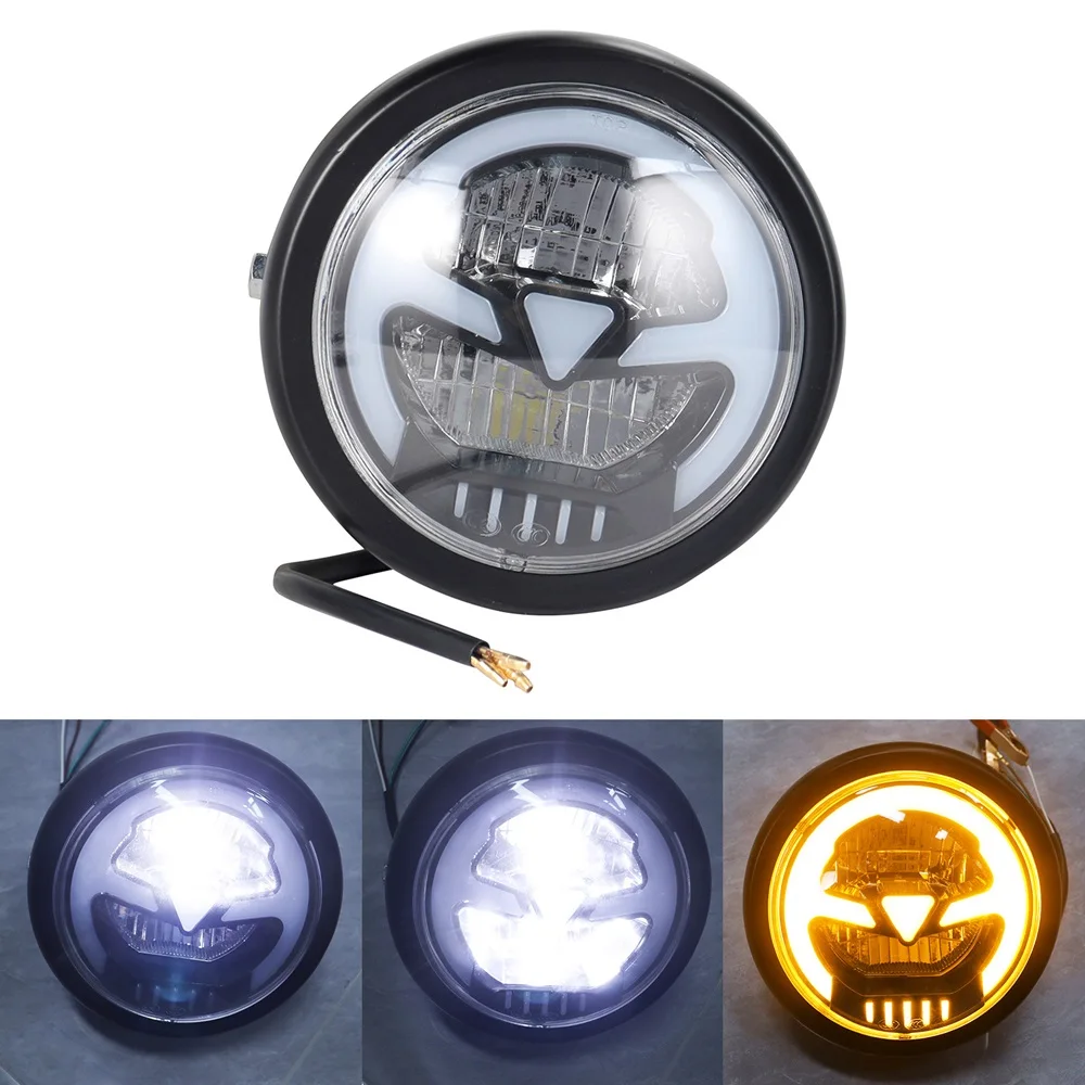 

For For Harley Sporster Softtail Honda Yamaha Suzuki Vintage Motorcycle 6.5 inch LED Headlight High Low Beam Round Head