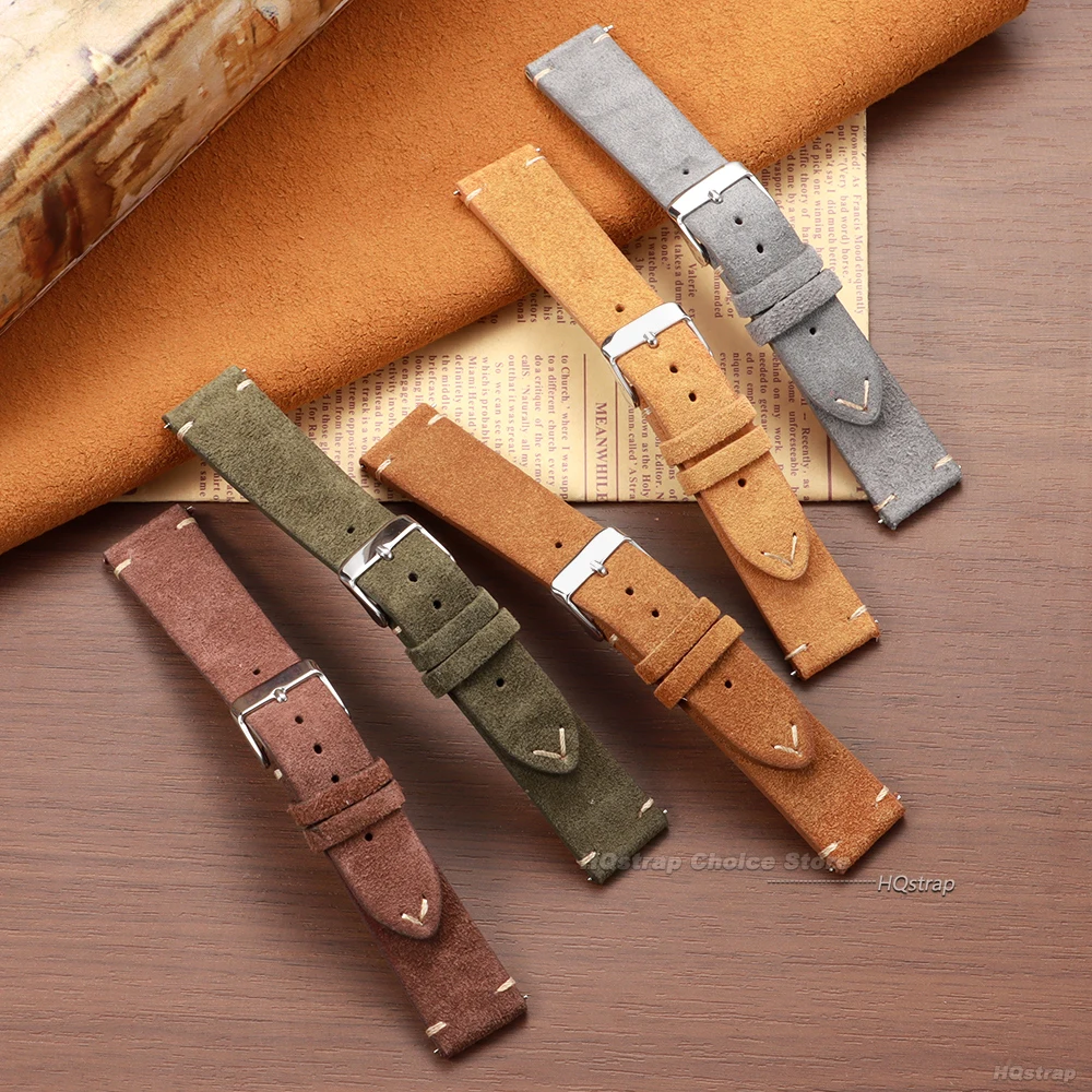Pulseira de couro de camurça genuína vintage 14mm 16mm 18mm 20mm 22mm pulseira artesanal cinto macio pulseira de relógio de couro de liberação rápida
