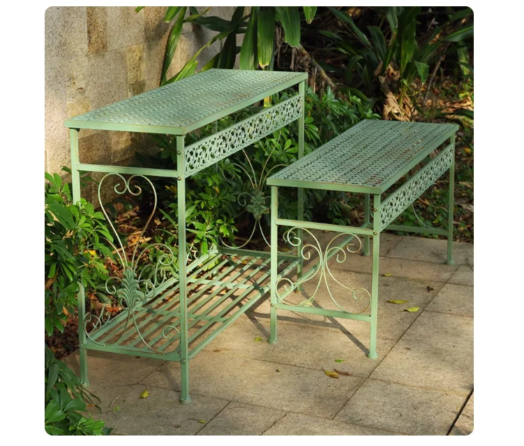 

Outdoor Balcony Iron Garden Flower Stand Vintage Multi-tiered Storage Rack Courtyard Flowerpot Stand Floor-standing