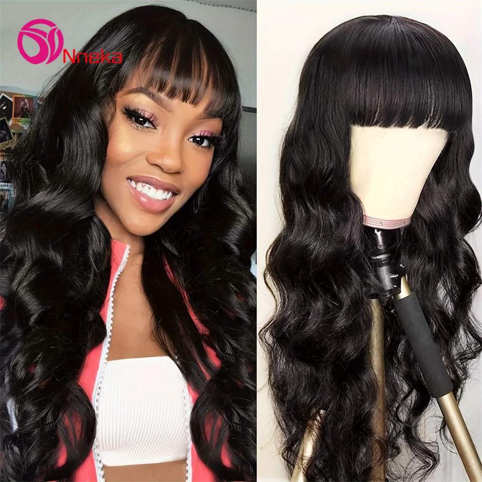 

Body Wave Human Hair Wigs With Bangs Full Machine Made Wig 30 Inch Brazilian Remy Human Hair 3x1 Hd Lace Wigs for Women Choice