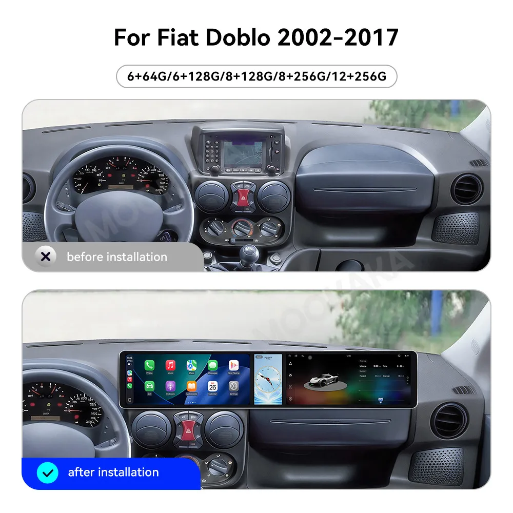 12.3 Inch Triple Screen For Fiat Doblo 2002-2017 Car Stereo Radio Multimedia Player GPS Navigation Wireless CarPlay 4G Head Unit