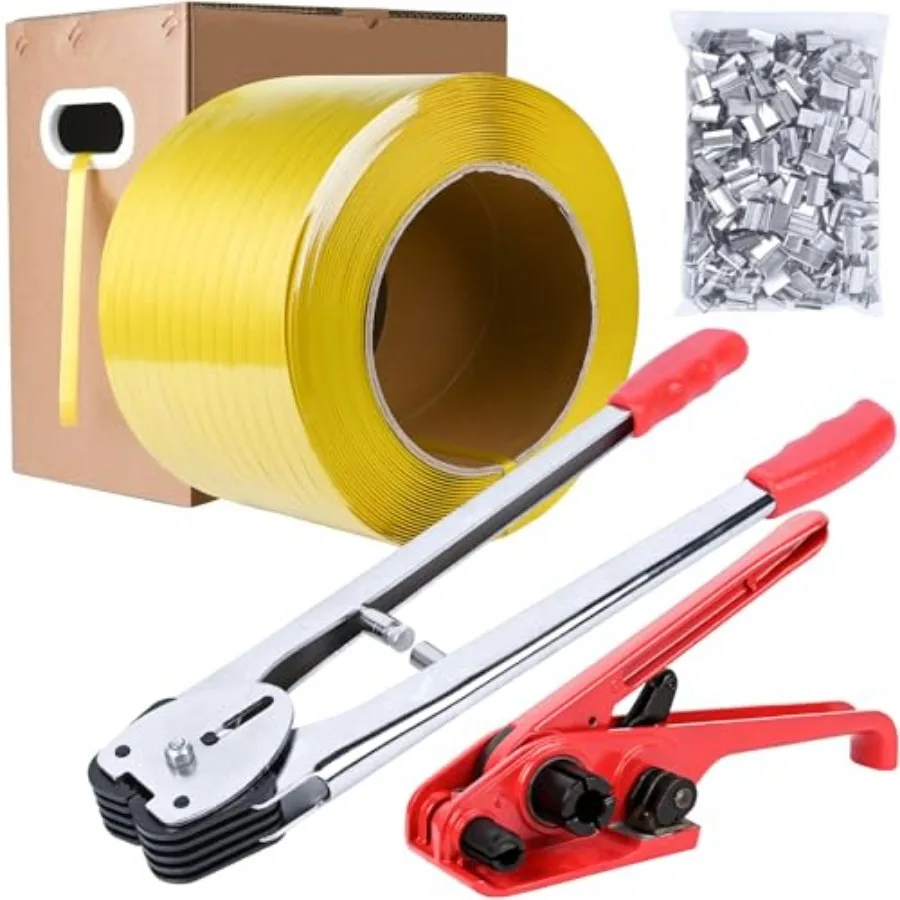 

Heavy Duty Banding with Tensioner Tool, 1/2" x 3500Feet Polypropylene Plastic Packaging Strapping, 300 Metal Seals, Sealer Tool