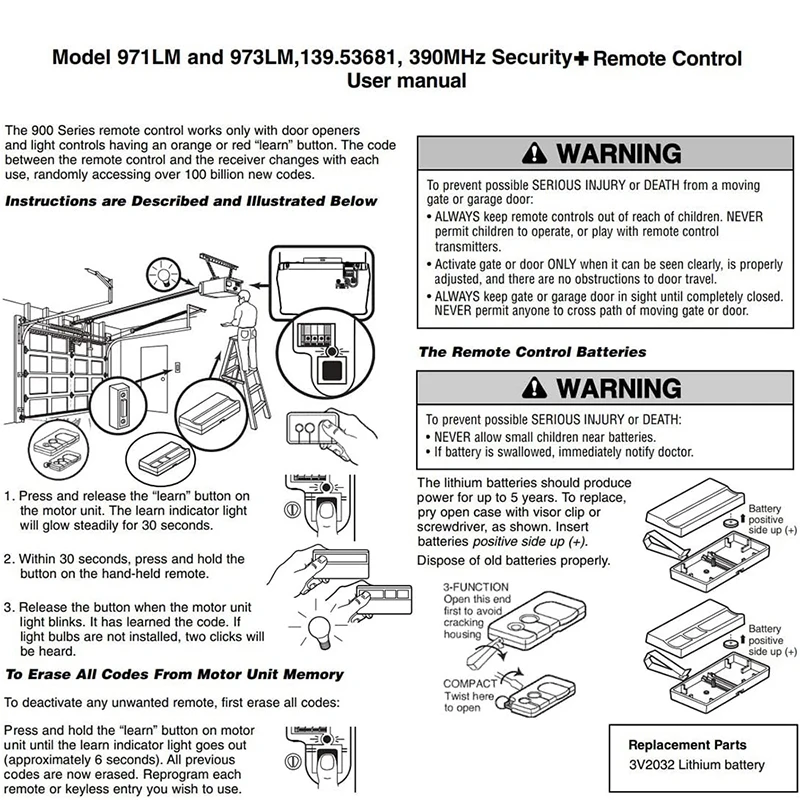 Imagem -04 - para Liftmaster 971lm 973lm 972lm 974lm 91lm 92lm 94lm 96lm Abridor de Porta de Garagem 390 Mhz Chamberlain 950cb 953cb 956cb Botão de Aprendizagem Vermelholaranja