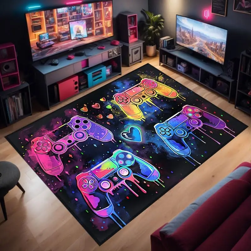 Game Animation Gamer Area Rug for Bedroom Boys Teen Print Gamepad Area Rug Living Room Mat Home Decor Floor Rug Non-Slip
