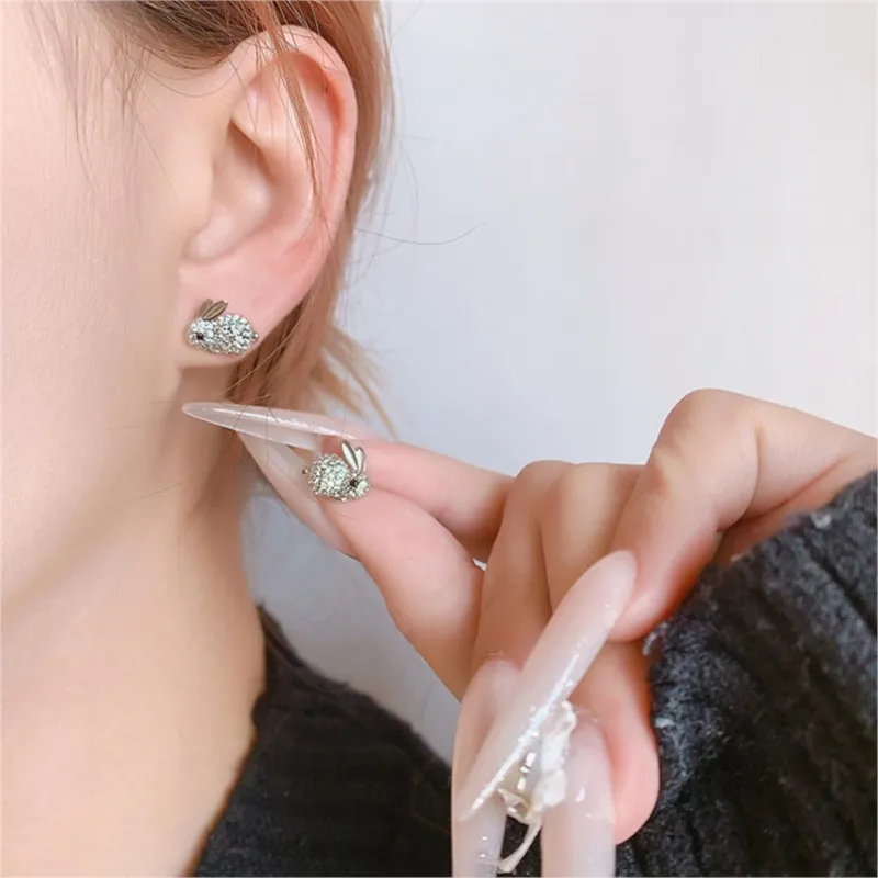 Sole Memory 925 Sterling Silver Cute Zircon Rabbit Stud Earrings For Women Fine Jewelry Female Party Gift EA880
