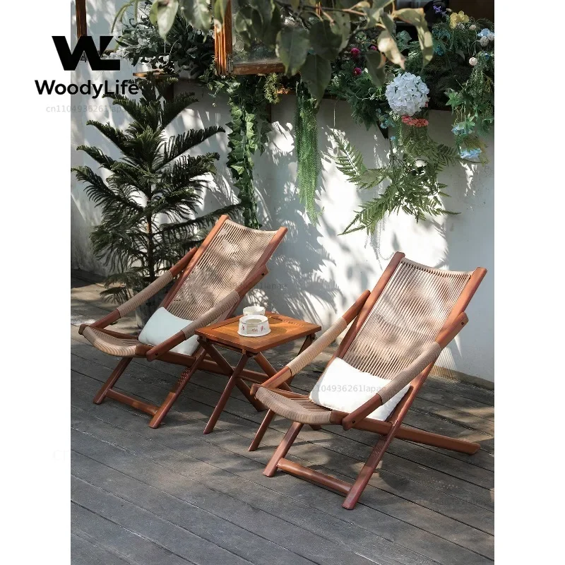Meiqi Recliner Balcony Home Leisure Lazy Rattan Folding Chair Courtyard Table and Chairs Outdoor Back Chair Lunch Break Chair