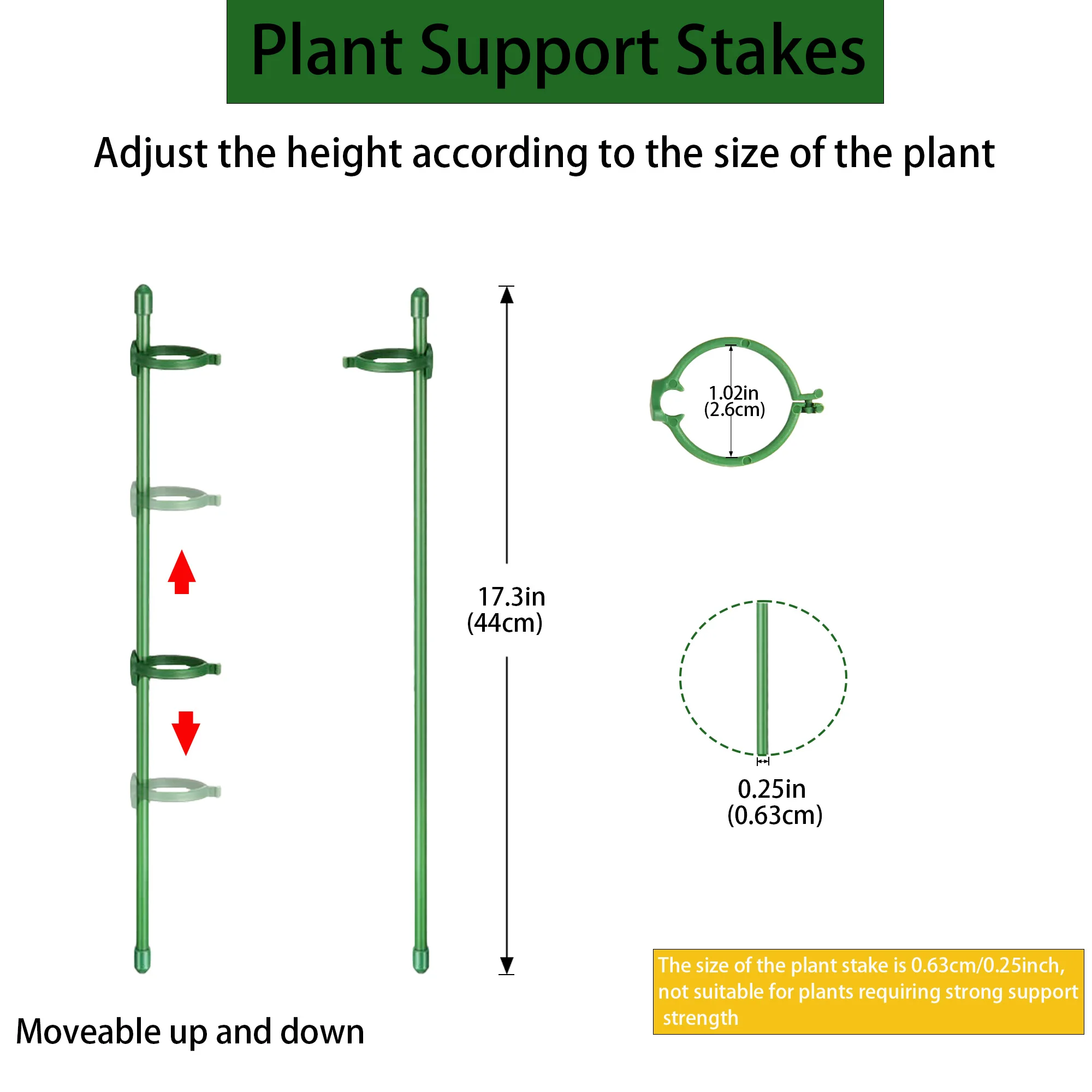 12/20Pcs Plant Stakes,18 Inch, Green Plant Sticks Support,  Adjustable Garden Single Stem Support Stake