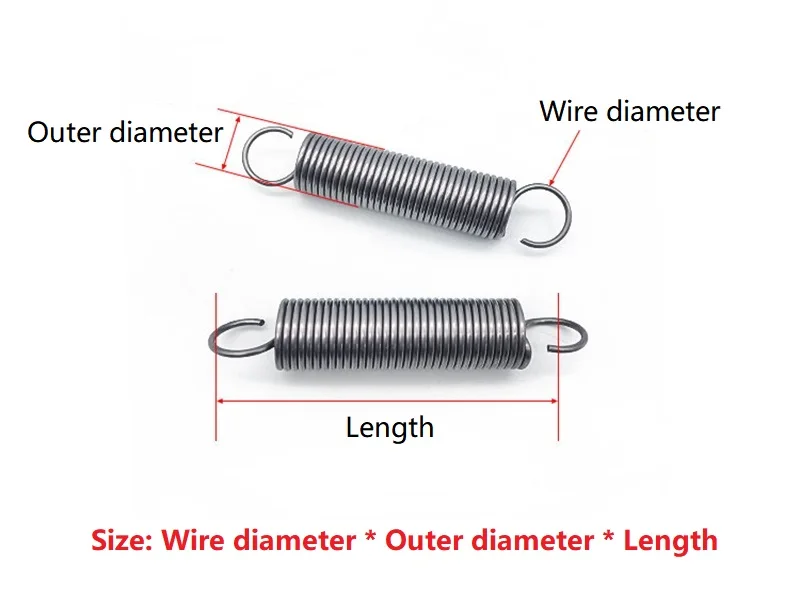 10Pcs Spring Steel Open Hook Tension Spring Expansion Springs Wire Diameter 1/1.2mm Outer Diameter 6~12mm Length 25-300mm