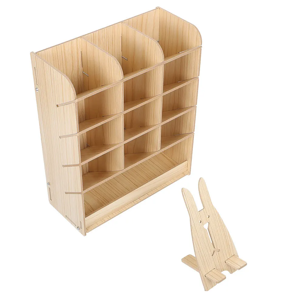 

Wooden Desk Organizer DIY Pen Holder Stable Wood Pencil Box Desktop Stationery Organizer Office Supplies Storage Rack