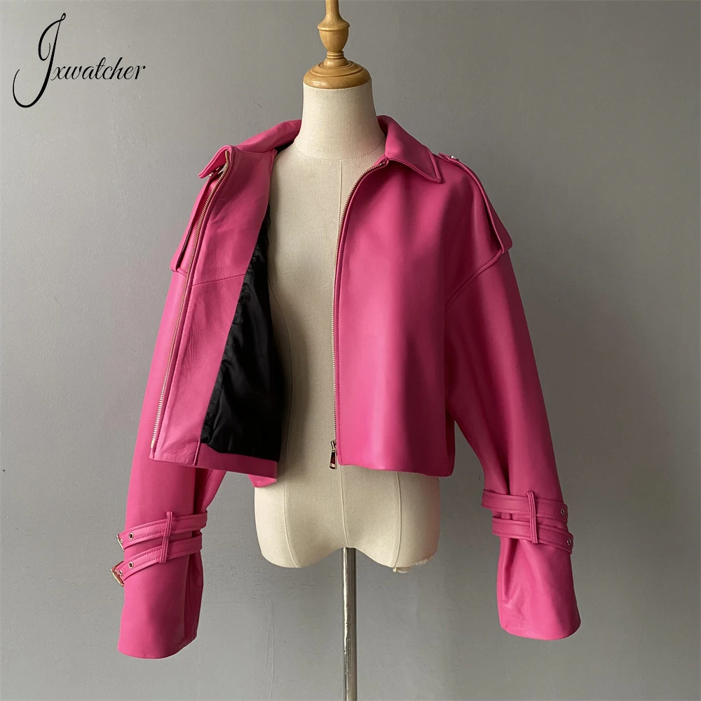 Jxwatcher Women's Sheepskin Coat Ladies Genuine Leather Jacket 2024 Fall Winter Fashion Real Leather Coats Oversize Suit Female