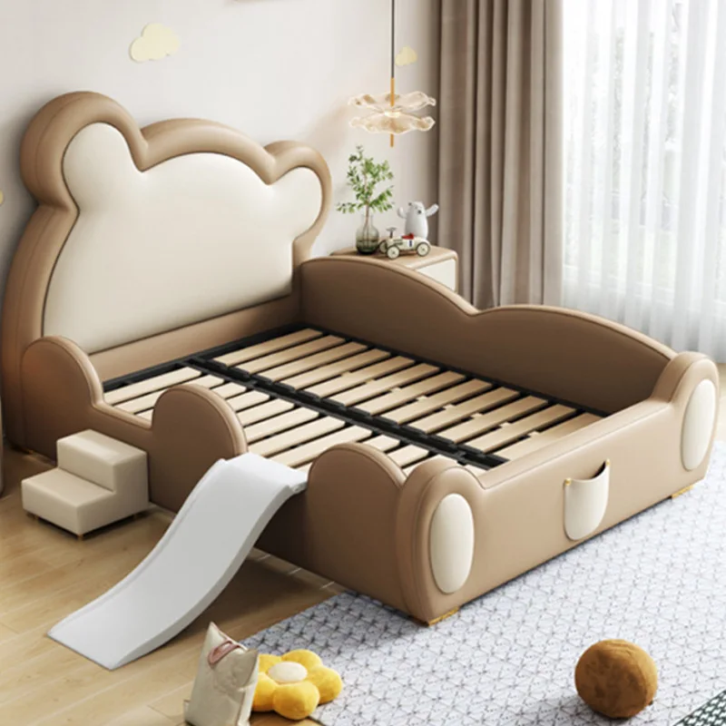 Children\'s furniture, slide, boy and girl bed, child bed, cartoon guardrail bed, bear bed head shape, modern youth bed, high box