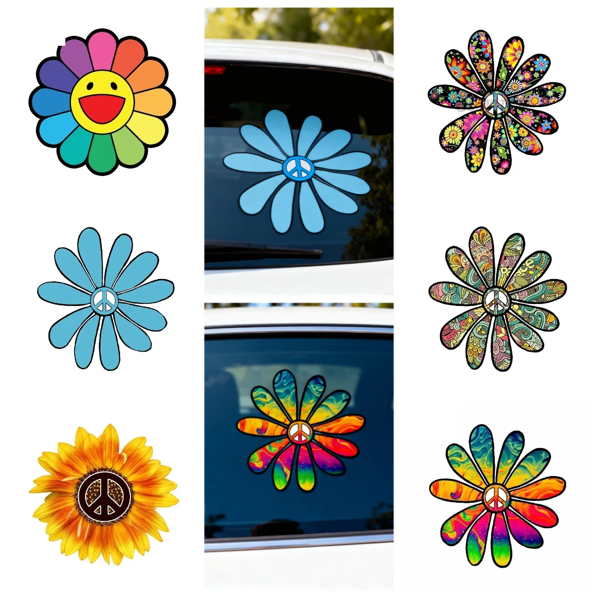 

Flower Power Peace Car Sticker Waterproof Vinyl Decal Colorful Hippie Design for Auto Motorcycle Laptop Bumper Window Decor