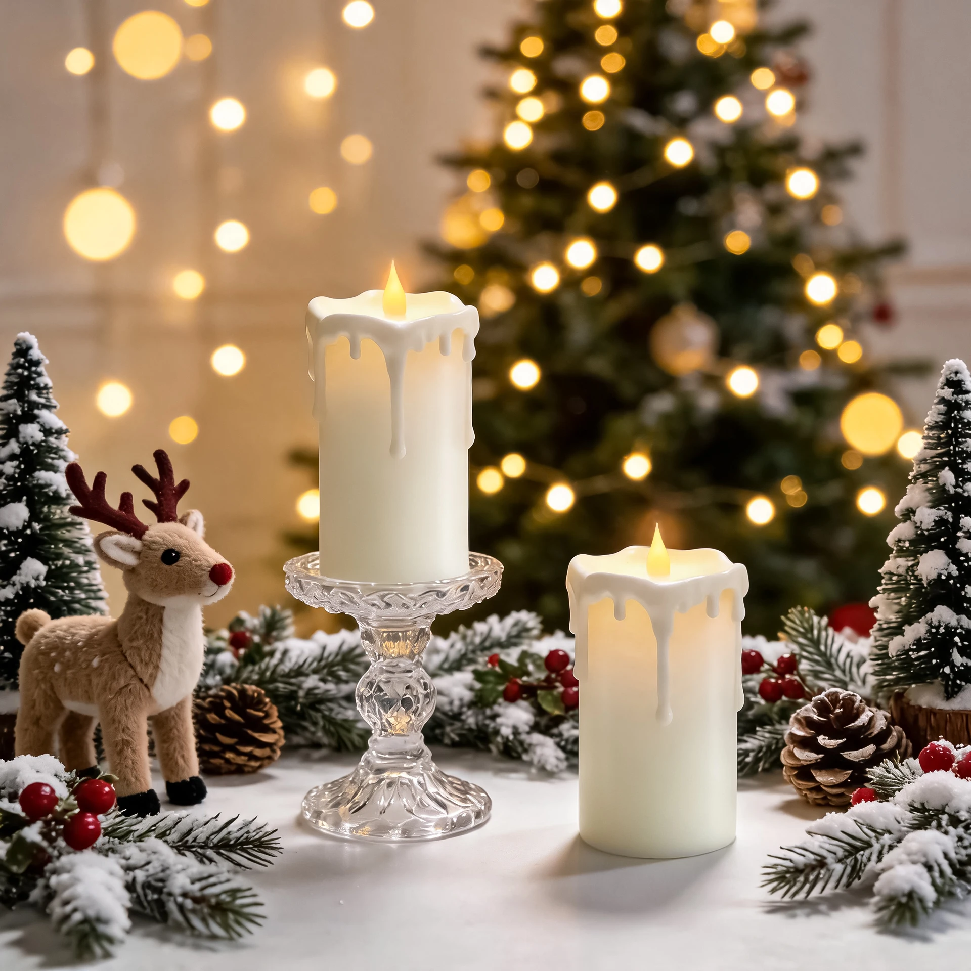 Ivory 3D Flickering LED Flameless Candles, Real Wax with Wax Drips, Remote & Timer, 3×7 Inch Battery Operated Pillar Fake Candles, 600+ Hours Dimmable, Thanksgiving Christmas Living Room Home Decor