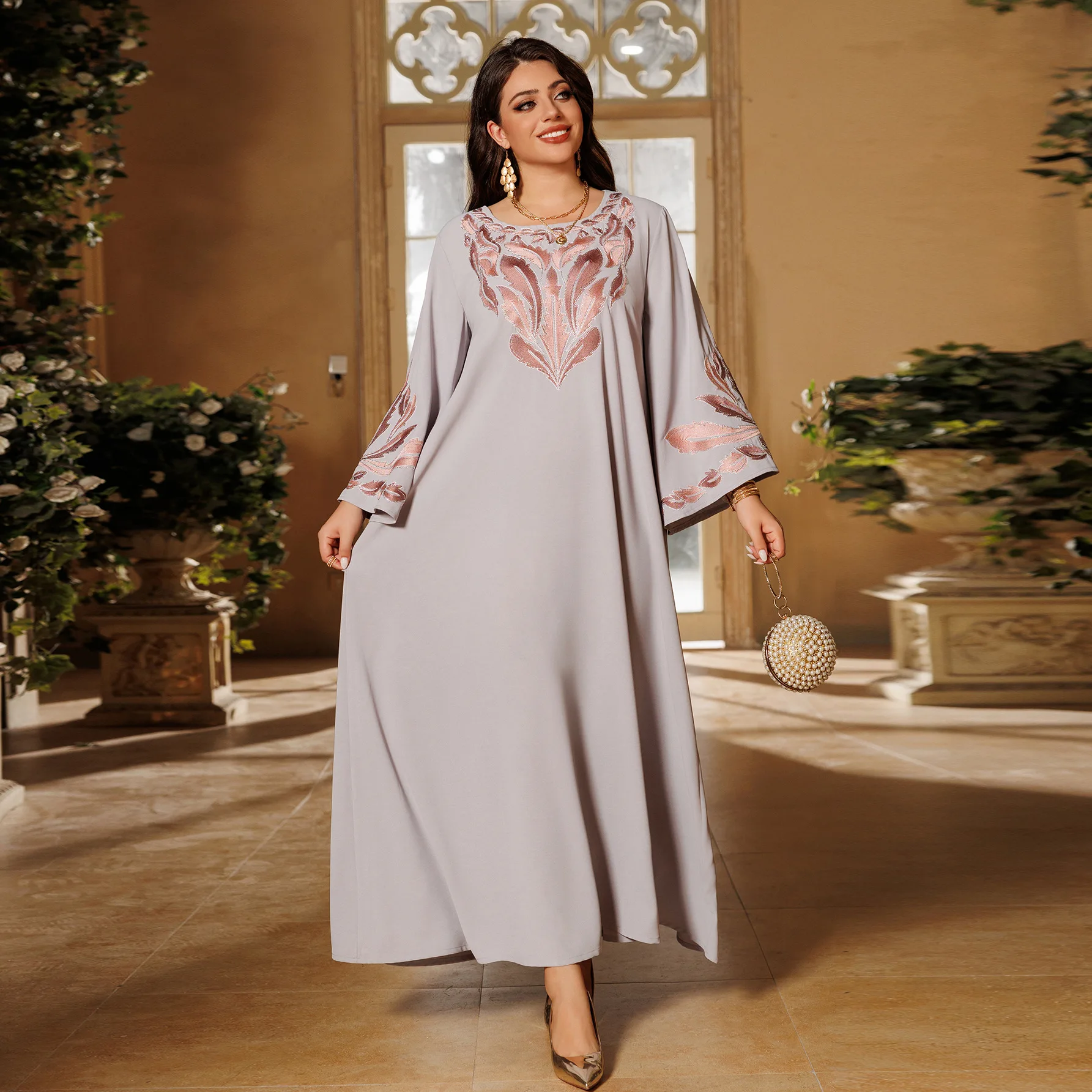 Arabisches Dubai besticktes Abaya für Frauen, muslimisches Kleid, volle Ärmel, bescheidene Partykleider, Kaftan, Abayas, Türkei, Kaftan, Islam, Vestidos