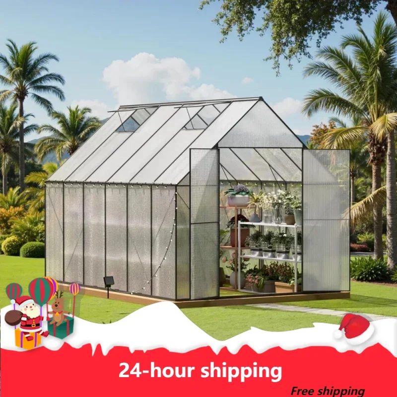 8x12 FT Greenhouse For Outdoor, Green House For Outside, Heavy Duty Polycarbonate Greenhouse, Large Walk-In Garden Greenhouse