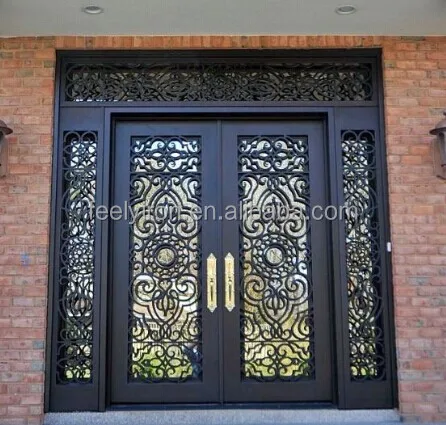 Entrance Wrought Iron Doors With Finished Steel And Glass Design Inside And Outside