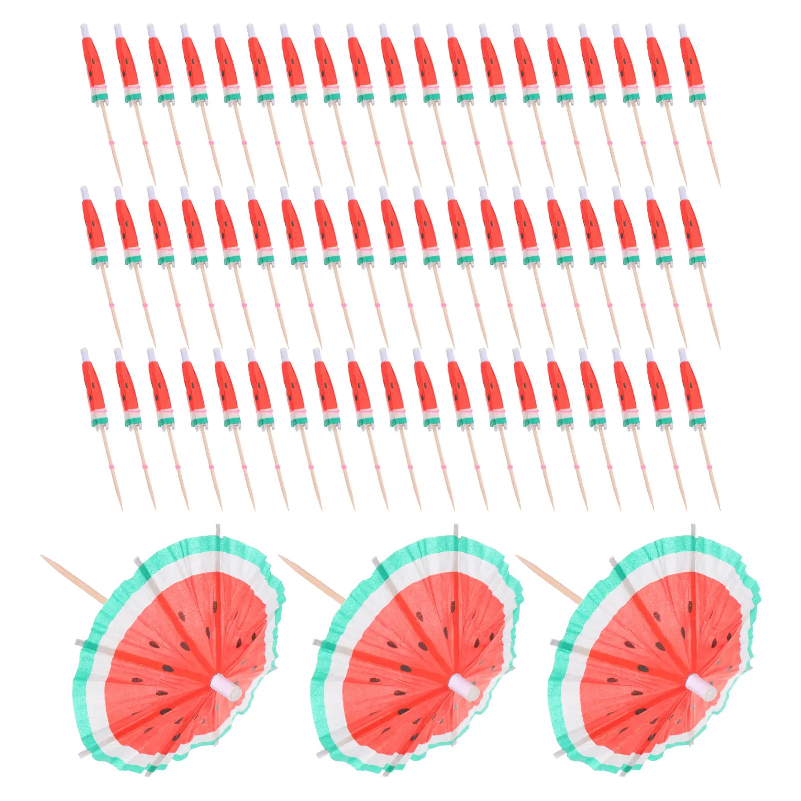 100Pcs Fruit Toppers Watermelon Cocktail Umbrella Decor Picks for Drink Garnishes Party Appetizer Bar Tools Hotel Serving