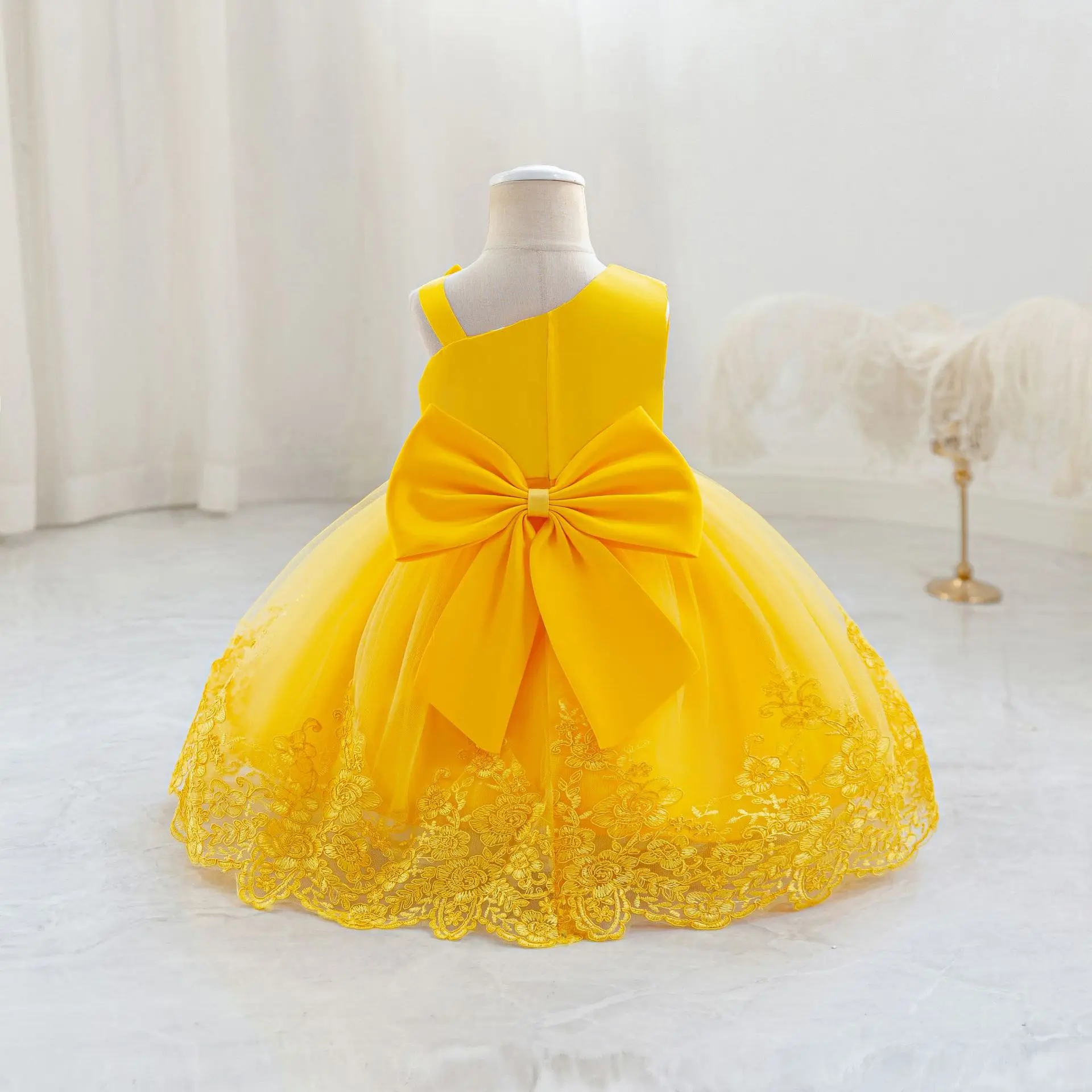 HETISO Embroidery Flower Baby Girls Dresses Elegant Bridesmaids Wedding Party Ball Gown For Kids 6M-4 Years