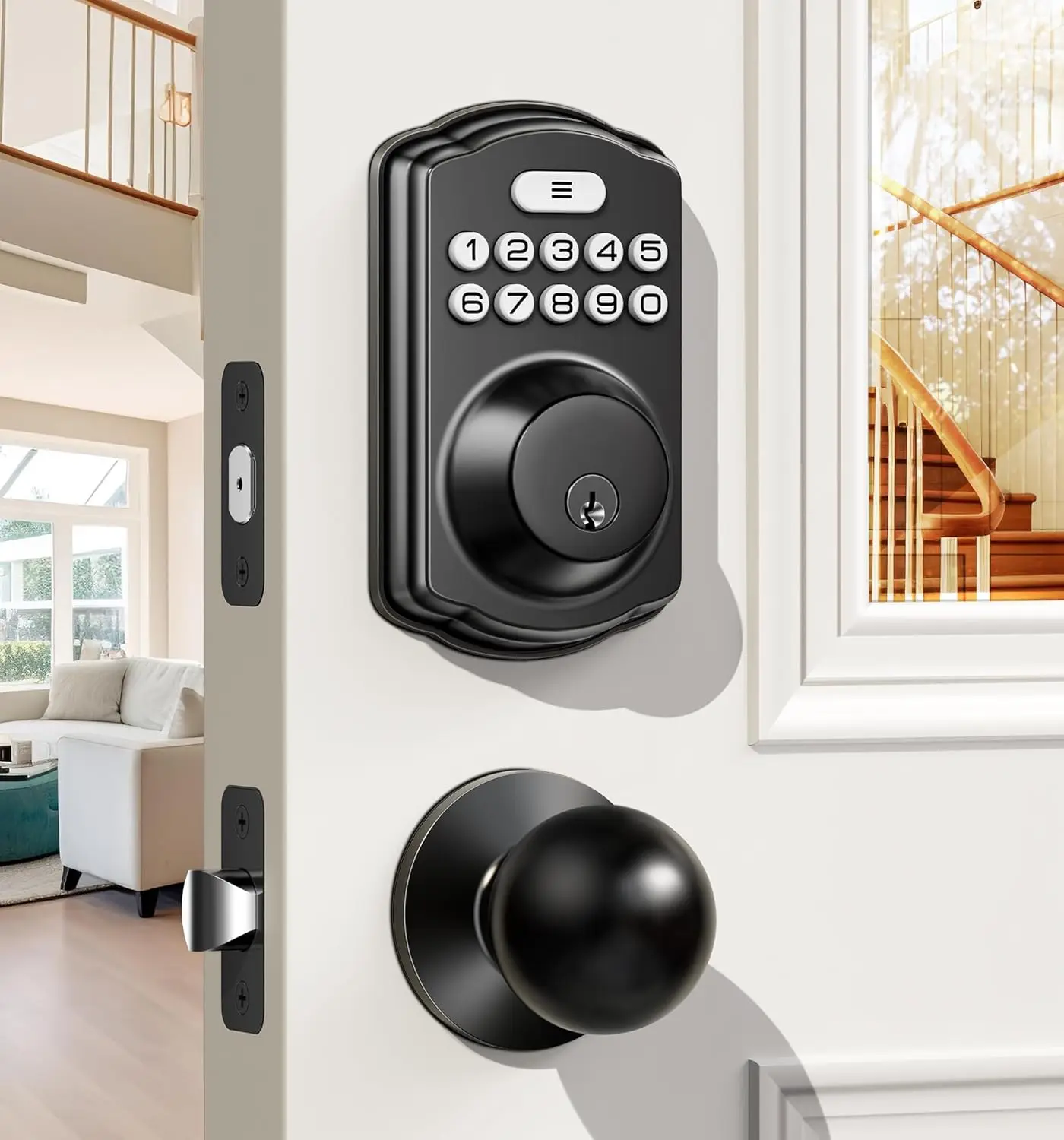 

Keyless Entry Door Lock with 2 Door Knobs - Keypad Lock with Handle, Front Set, Electronic Keypad Deadbolt