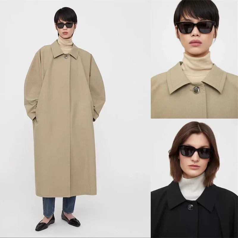 

LUXURY-Minimalist Mid-Length Bbat Sleeve Coat, Rounded Trench Coat, Minimalist Design, New, Spring and Autumn