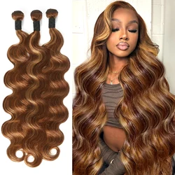 30 Inch Body Wave Bundles 100% Human Hair Brazilian Highlight Bundles Ombre Virgin Raw Weave Color Bulk Braiding Hair Extension