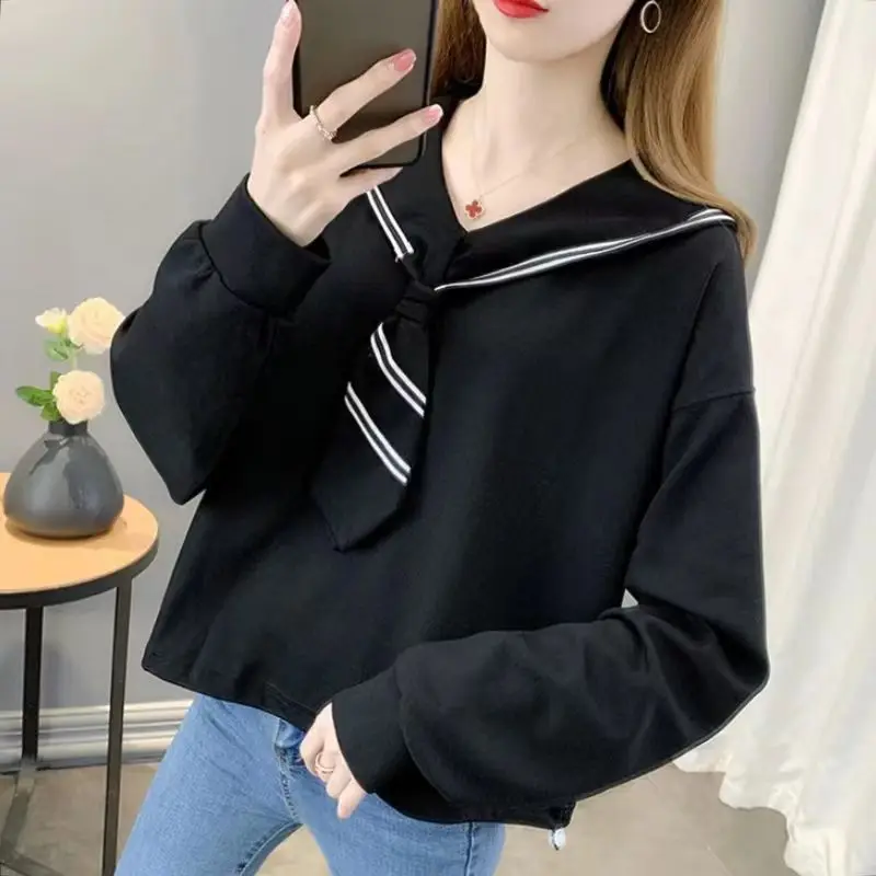 Sailor Collar Sweatshirts Women Clothing Kawaii Preppy Korean Spring Baggy S-3XL Design Girls Harajuku Gentle High Street Cozy