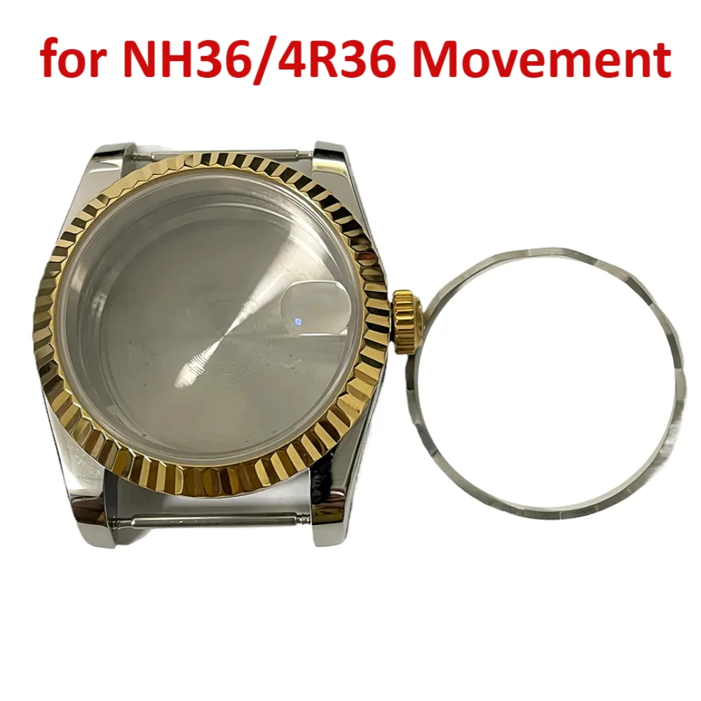 

36mm/39mm NH35 Watch Case Gold Bezel Oyster Case with Magnifier Sapphire Glass for NH36/4R36 Movement Watches Diy Accessories