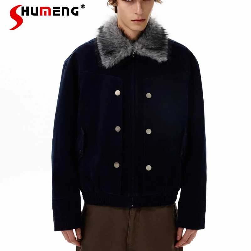 

2025 Men's Winter New Fashion Retro Thickened Jackets Men's Trendy High-end Stylish Fur Collar Couple Parkas Male Handsome Coats