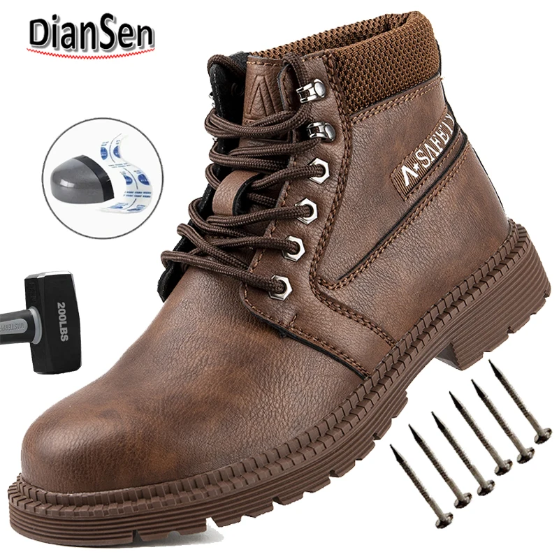 Waterproof Work Boots Steel Toe Anti-Smash Protective Shoes Unisex Outdoor Slip Resistant Mens Indestructible Shoes Size 36-47