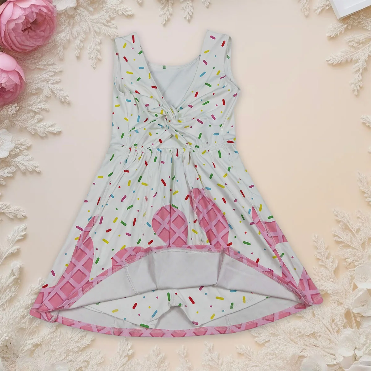 Kids Cute Baby Girls Pink Drip Sprinkles Yoga Active Shorts Knee Length Dresses Children Princess Dresses Clothes Wholesale