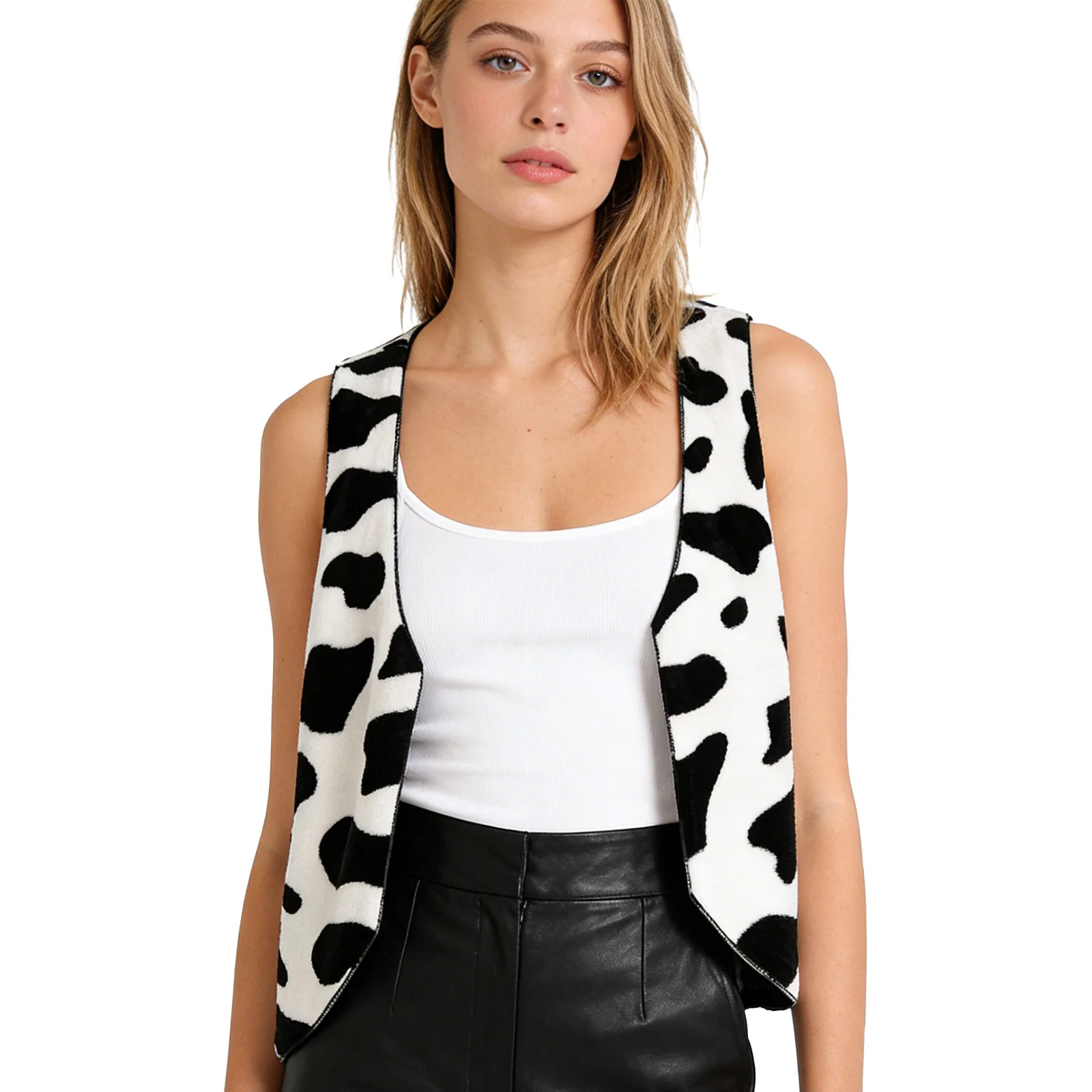Women Men Open Front Flannel Cow Print Western Cowgirl Cowboy Vest Waistcoat Halloween Masquerade Theme Party Carnival Costume