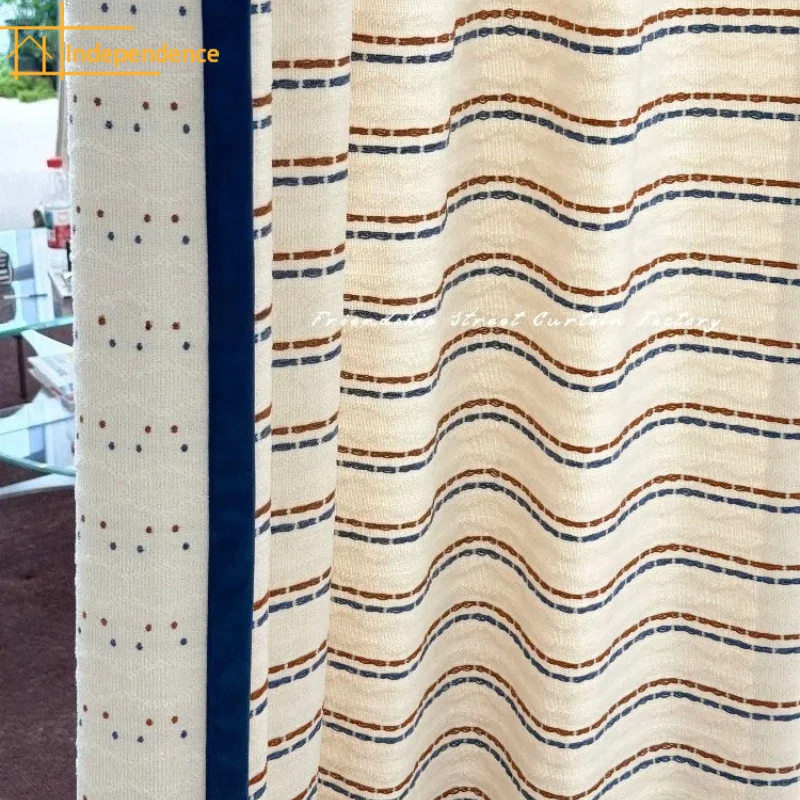 New Beige Red Blue Dot Jacquard Chenille Curtains for Living Room Bedroom French Window Customized Finished Products