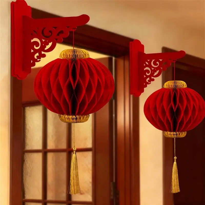 

Новогодний декоративный подвесной светильник-фонарь для двери, красный, в форме сот, для праздничного украшения дома