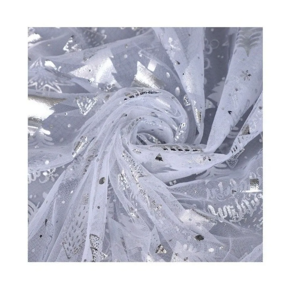 Christmas Tree Pattern Tulle Table Runner Glitter Bronzing Christmas Tulle Fabric Rustic Translucent Sheer Gauze Table Runner