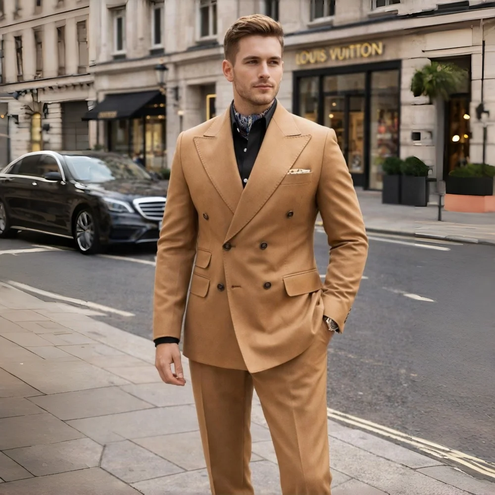 

Double Breasted Wedding Tuxedo For Guest Slim Fit Men Suits 2 Pieces Formal Blazer Pants Set For Prom Party Banquet Ceremony