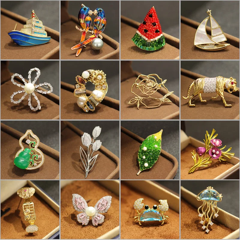 

Spring New Exquisite Zircon Inlaid Cruise Ship Shaped Brooch Cute Mini Crab Jellyfish Butterfly Lapel Pins Clothing Accessories