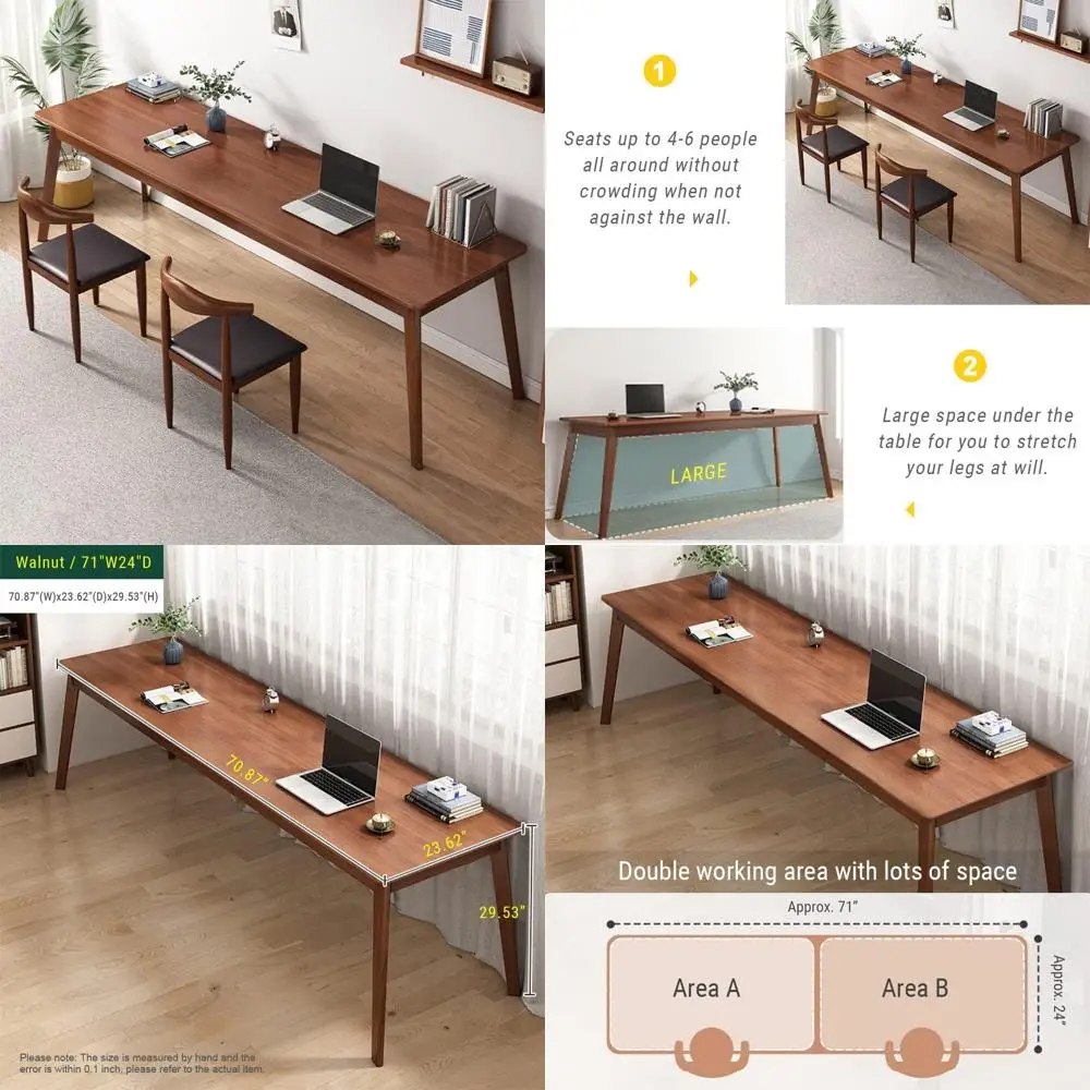 

Рабочий стол Walnut 71 Wide для двоих, удлиненная деревянная компьютерная рабочая станция для домашнего офиса