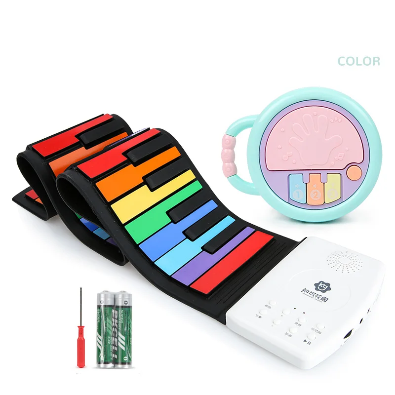 Piano enroulable en silicone 47 prédire, portable et pliable, clavier souple coloré, piano électronique, touche arc-en-ciel aste