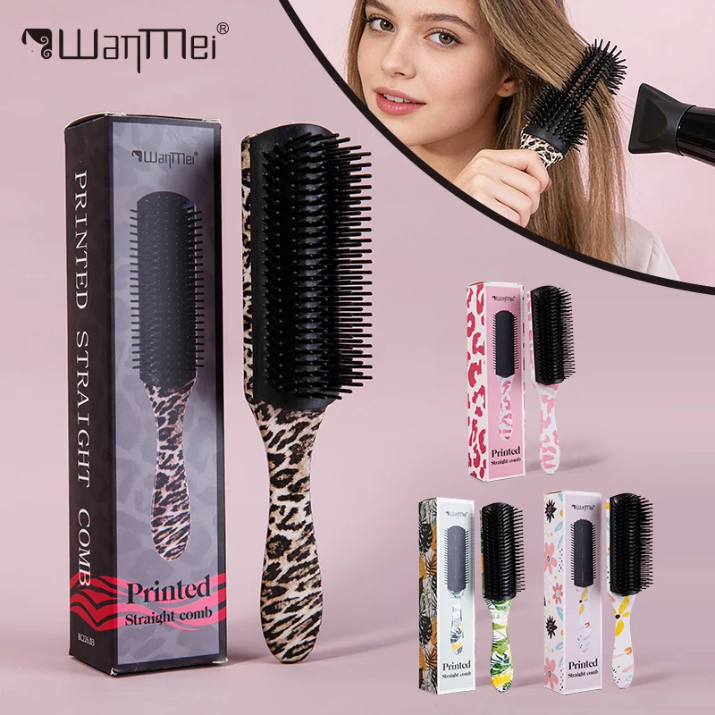 1pc Professional 9-Row Detangling Hairbrush Scalp Massager Wet Dry Comb Curly Straight Hair Smoothing Styling Tools Salon Use