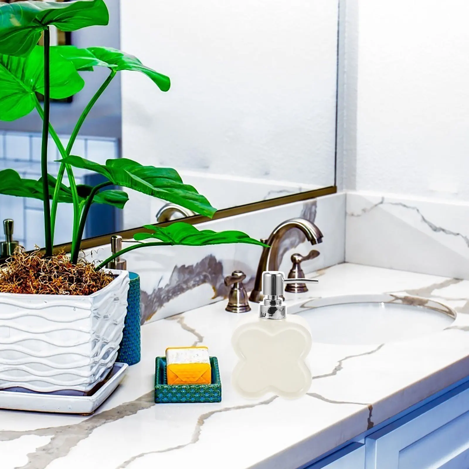 

Ceramic Liquid Soap Dispenser Bottle Refillable for Shampoo Body Wash Lotion Hand - Decorative Bathroom Kitchen Sink