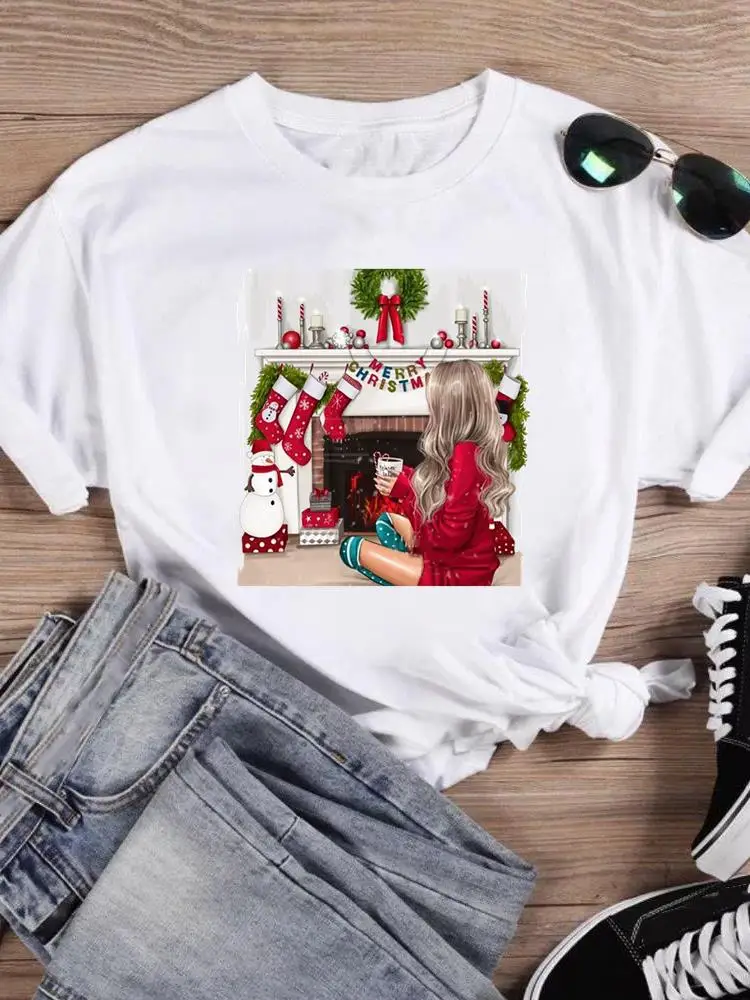 

Holiday Clothing New Year Merry Christmas Fashion Female Watercolor Cartoon Cute Shirt Print T Top Women T-shirts Graphic Tee