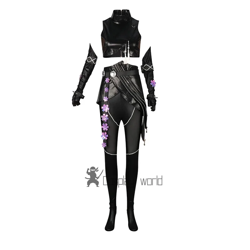 Kpop Demons Hunters Rumi Zoey Mira Cosplay Costume Black PU Leather Battle Suit Women Tops Pants Gloves Set Party Halloween