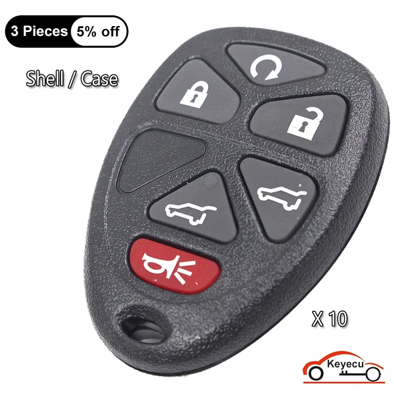 KEYECU 6 Buttons Case for Chevrolet Tahoe Traverse for GMC Yukon Auto Remote Key Shell Fob 15913427 OUC60270 OUC60221, Pack 10