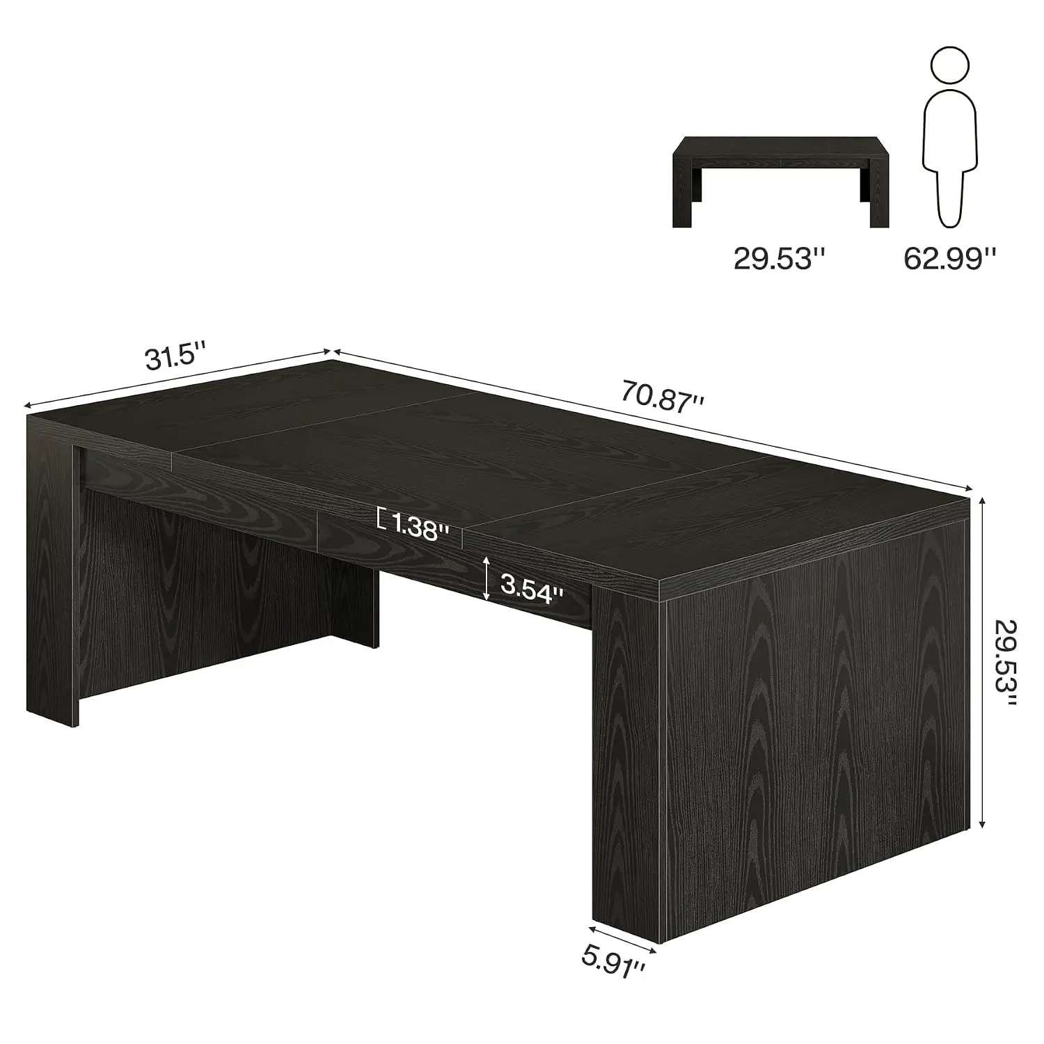 70.9-Inch Executive Desk, Large Wooden Computer Office Desk with Sturdy Double Pedestal Legs, Writing Table, Customized