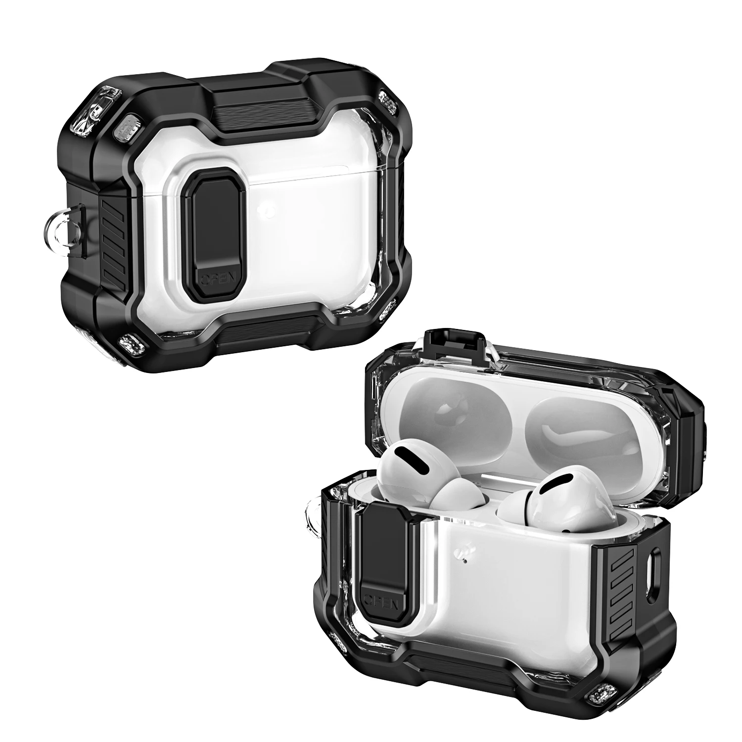 Shockproof Armor Case for AirPods Pro 3 Rugged Protective Cover with One-Click Lock & Clear Carabiner, Anti-fall TPU Shell