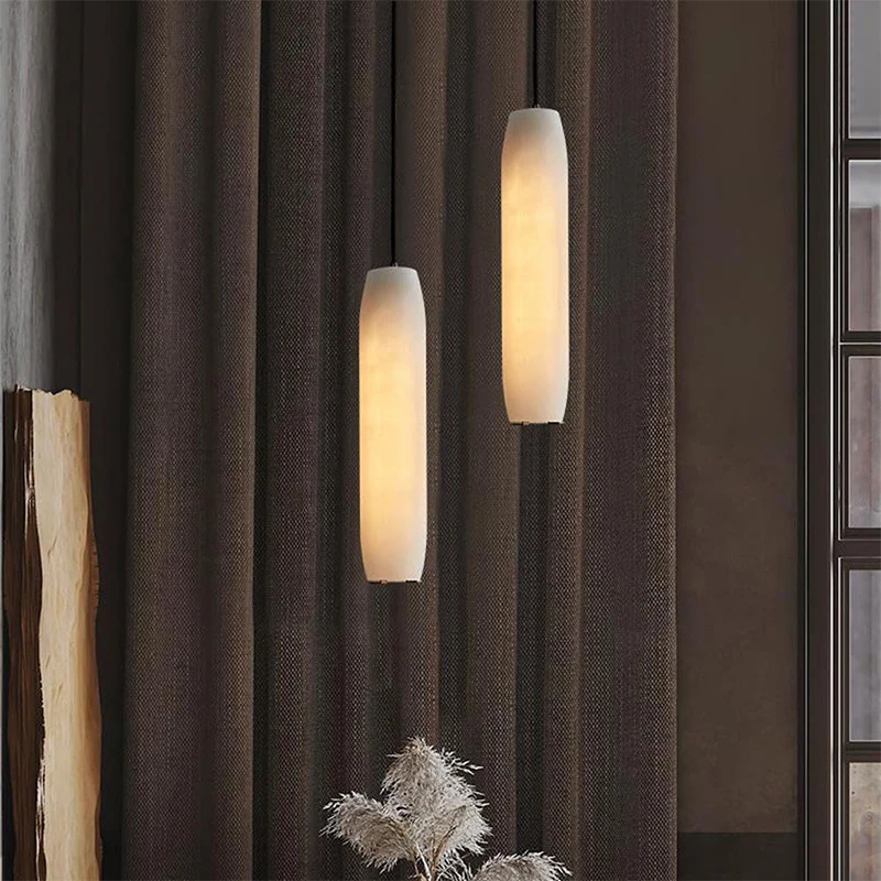 

Modern White Long Alabaster Indoor Bedside Living Room Bar Decoration Chandelier Feature Linear Luxury Decor Pendant Light