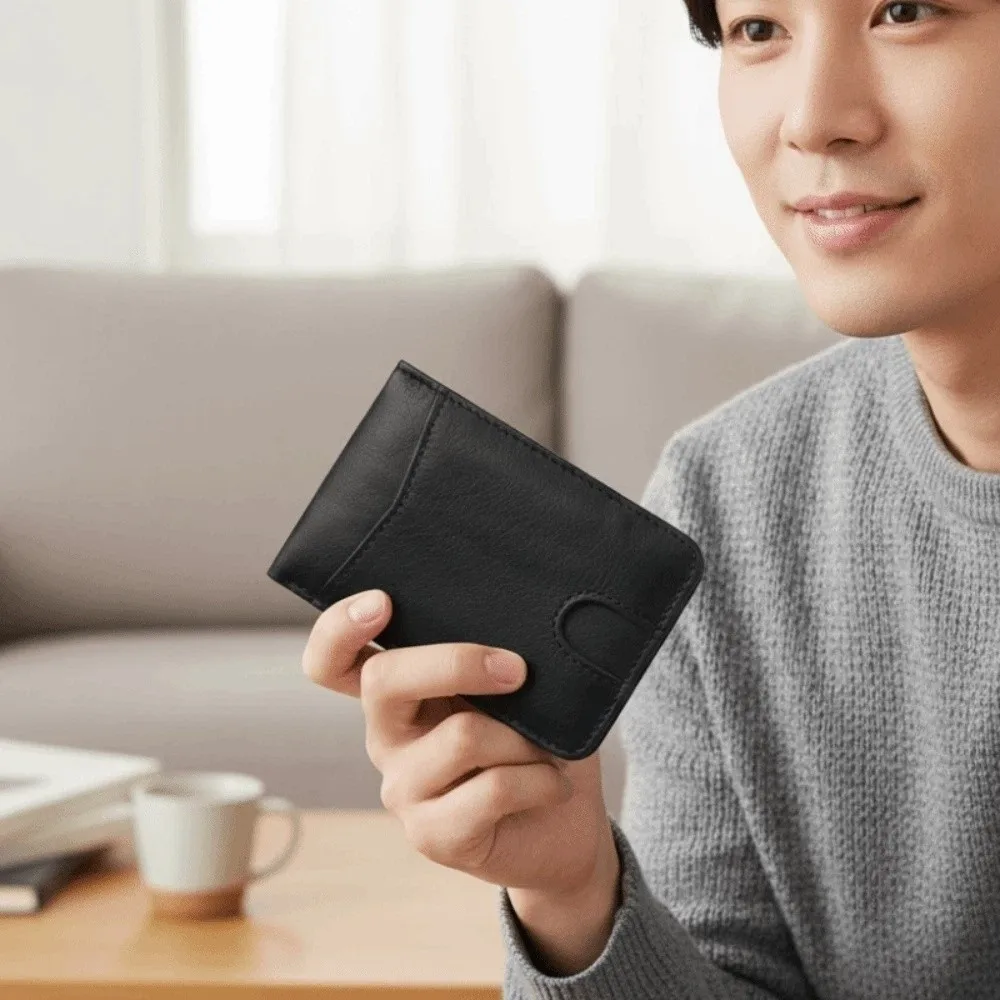 

Large Capacity Thin Leather Wallet Anti-lost Solid Color Retro Money Bag Anti-splash Water PVC Men Coin Purse Work