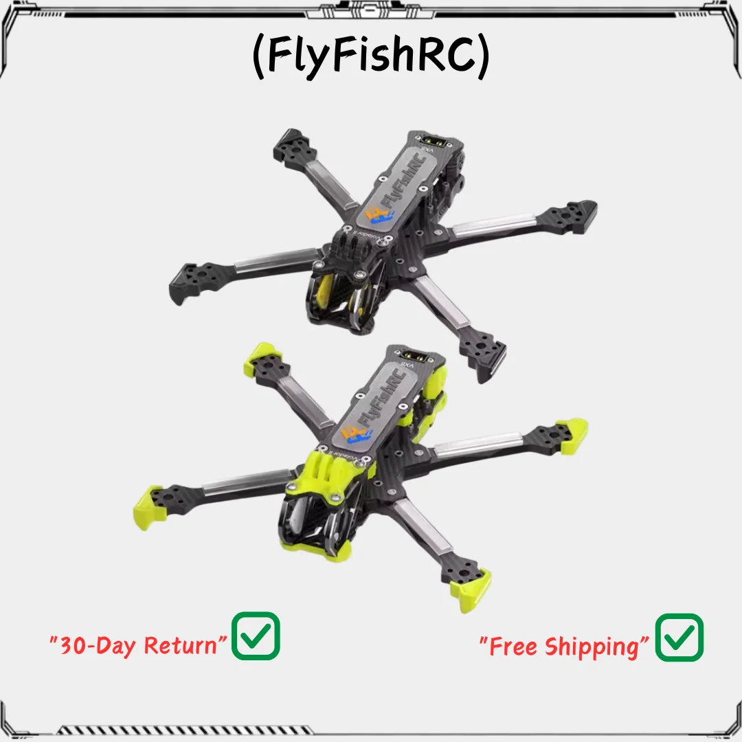 

FlyFishRC Volador II VX5 O4 5-дюймовый комплект рамы произвольной формы T700, совместимый с DJI O4 Air Units Pro для гоночного дрона на радиоуправлении